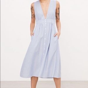 Stella striped Button down Plunge Midi Dress